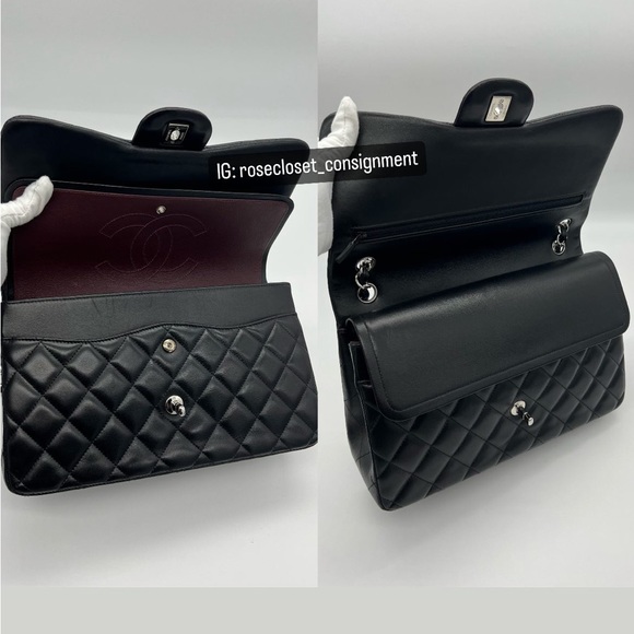 Authentic Chanel classic Black quilted lambskin Jumbo in SHW - Picture 7 of 17